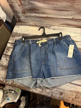 No Boundaries Mid Blue Denim Drawstring Frayed Hem Shorts